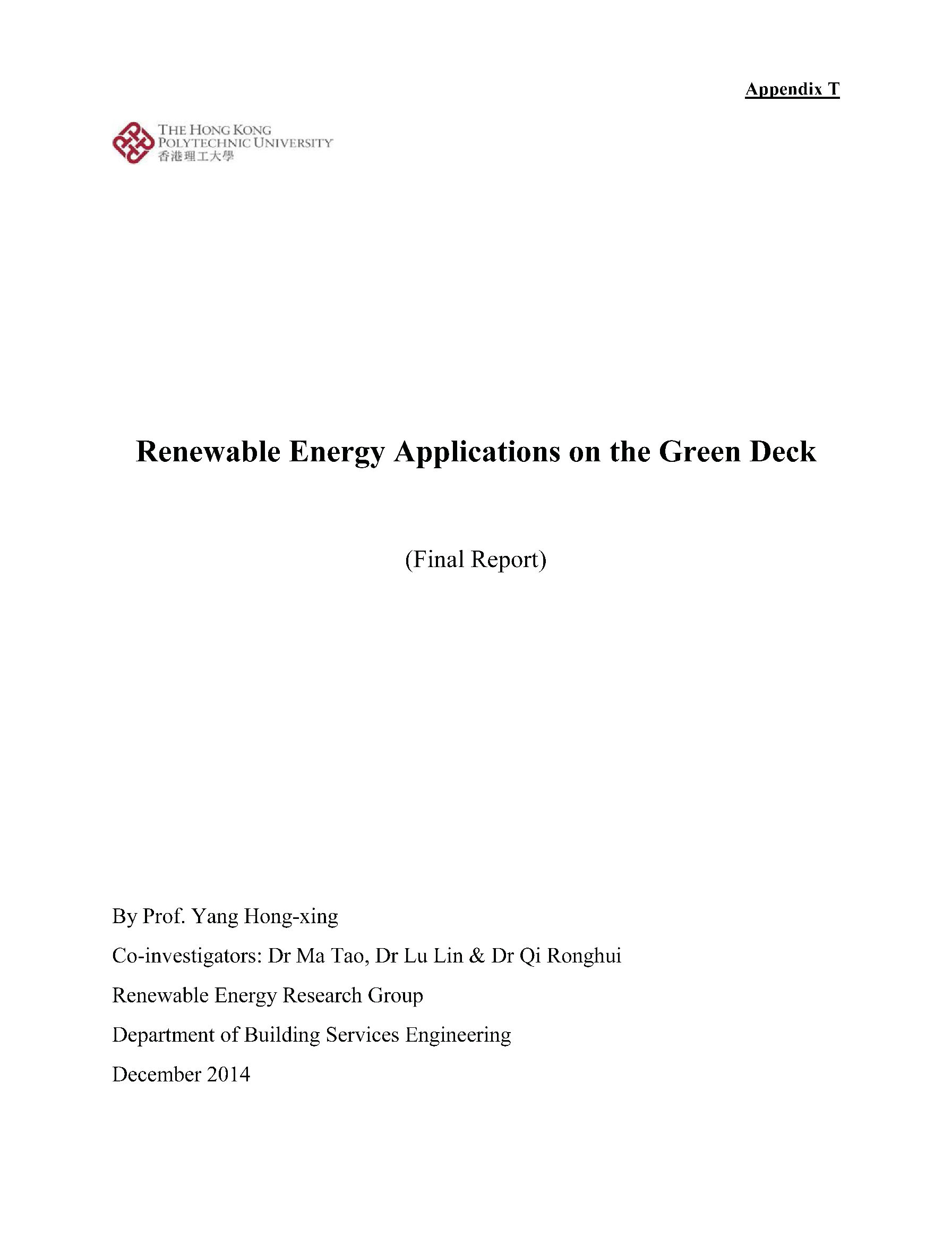 Renewable energy applications on the Green Deck