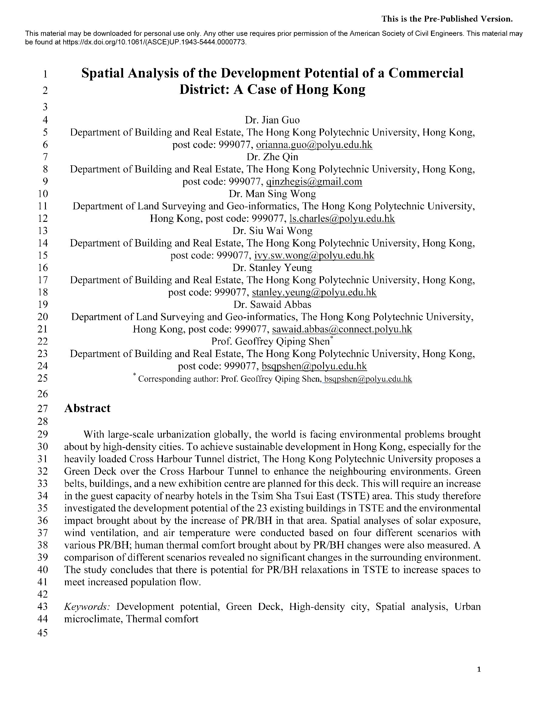 Spatial analysis of the development potential of a commercial district : a case of Hong Kong