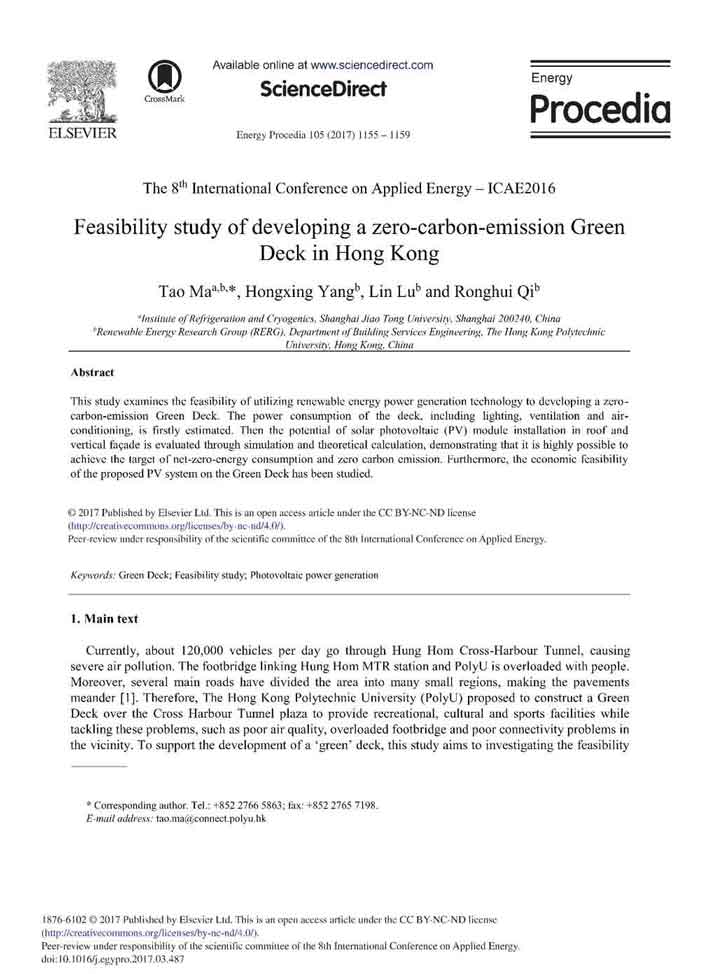 Feasibility study of developing a zero-carbon-emission Green Deck in Hong Kong