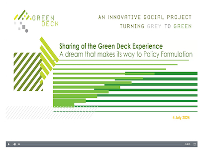 Presented at The Hong Kong Institute of Architects (HKIA) Continuing Professional Development (CPD) seminar - [Building construction and technology, Green & sustainable building design] dated 4 July 2024, 7:00-8:30 p.m. by the former Green Deck Project Management Office members.
<br/>
Moderator: Daniel Suen, CPD Committee member
<br/><br/>